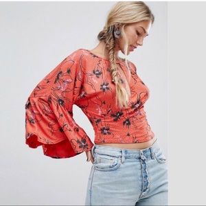 Free People • Last Time Printed Top Coral Floral